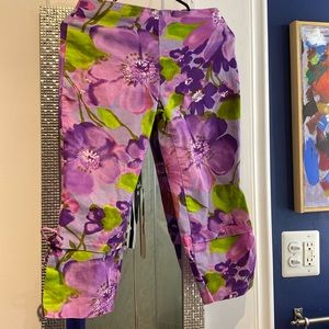 Vintage 1990s cropped floral print pants with bows on outer cuff